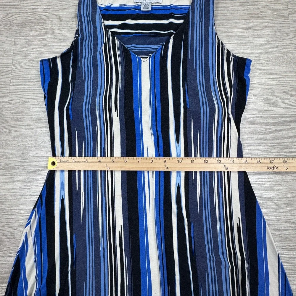 Tommy Bahama Women's Dress Ikat Stripe Blue XS Sleeveless Handkerchief Hem - Picture 4 of 8